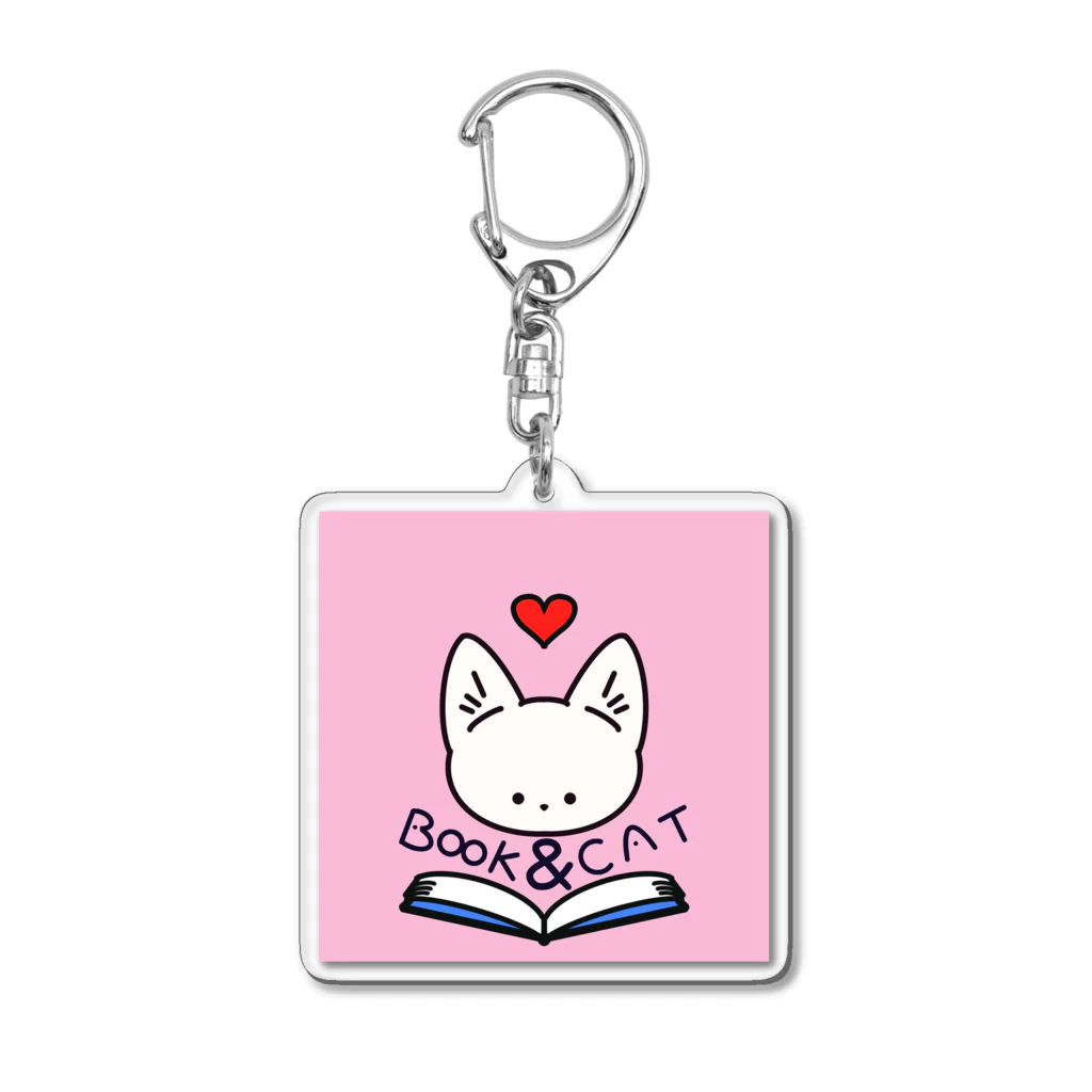 AlreschaのBOOK & CAT アイコンキーホルダー　ピンク Acrylic Key Chain