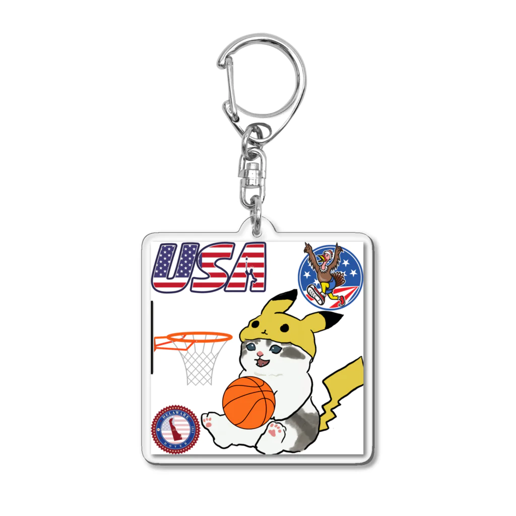 キイロチャンのバスケットボール選手の猫 Acrylic Key Chain