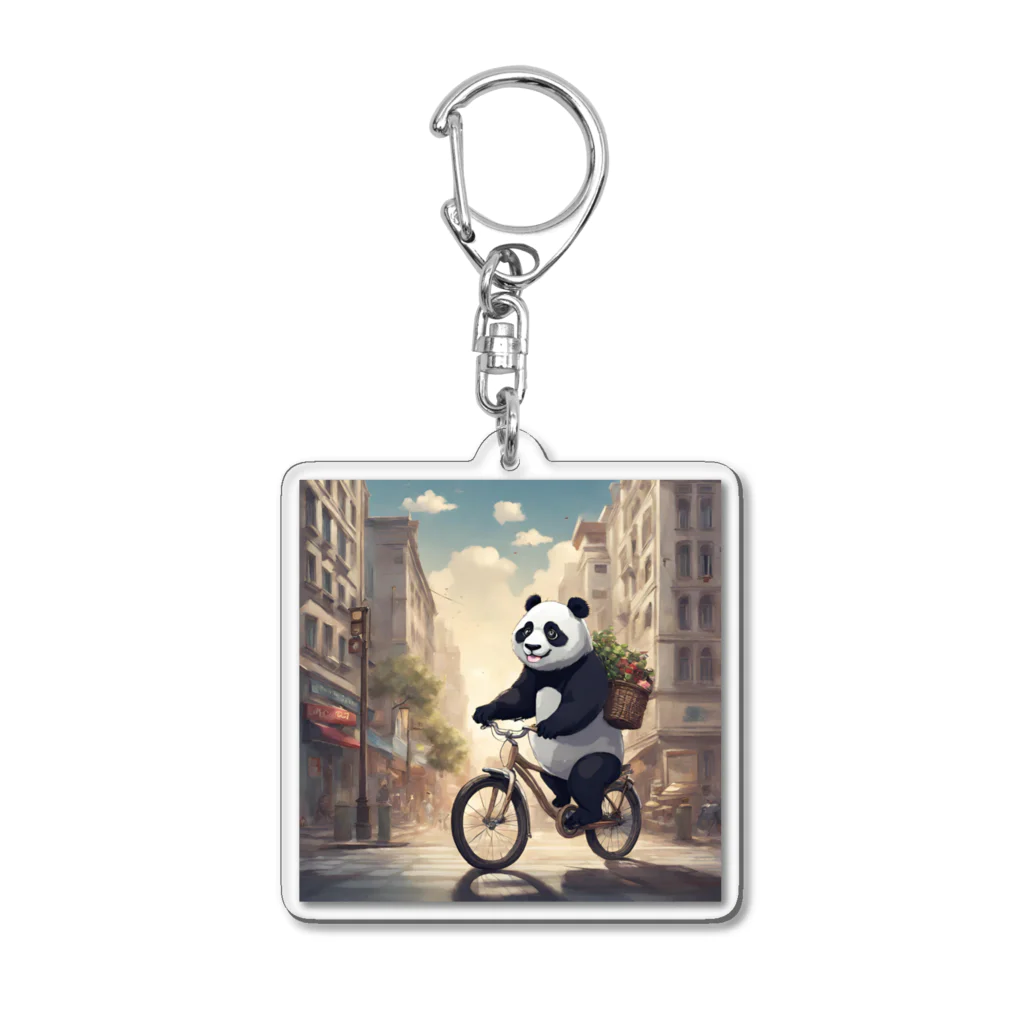 ルノルノの自転車でお買い物パンダくん Acrylic Key Chain