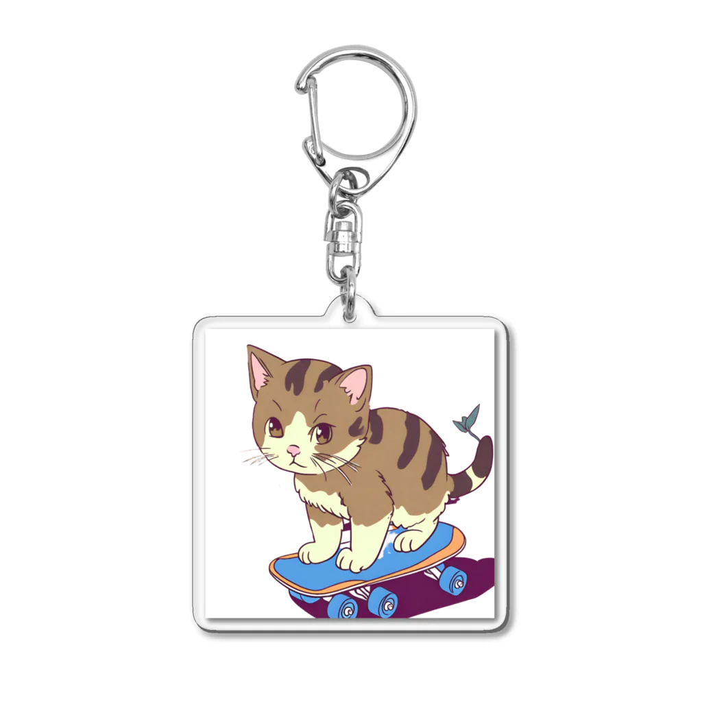 可愛い猫ちゃんのスケボー猫ちゃん Acrylic Key Chain