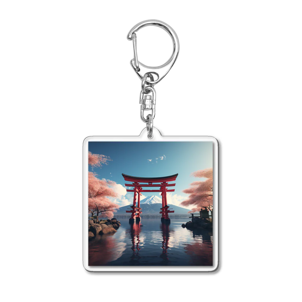 HRC_SUZURI-01の神社 富士山と鳥居 Acrylic Key Chain