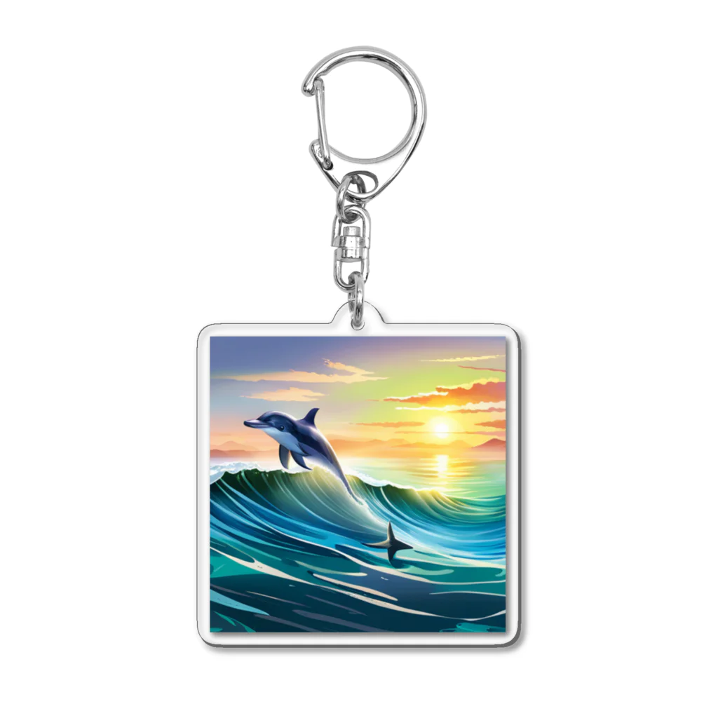 itacyoko(AIイラスト屋)の夕暮れで飛ぶイルカ Acrylic Key Chain