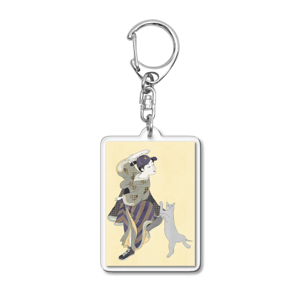 keeeeeep smilingの野球女子？ 踊るネコ Acrylic Key Chain