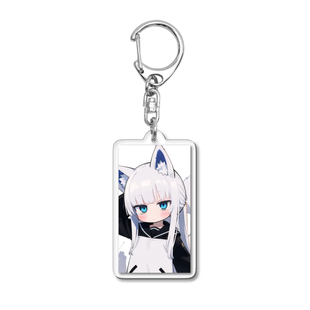 ケモ耳美少女キツネちゃん（AIart）の白髪美少女キツネちゃん Acrylic Key Chain