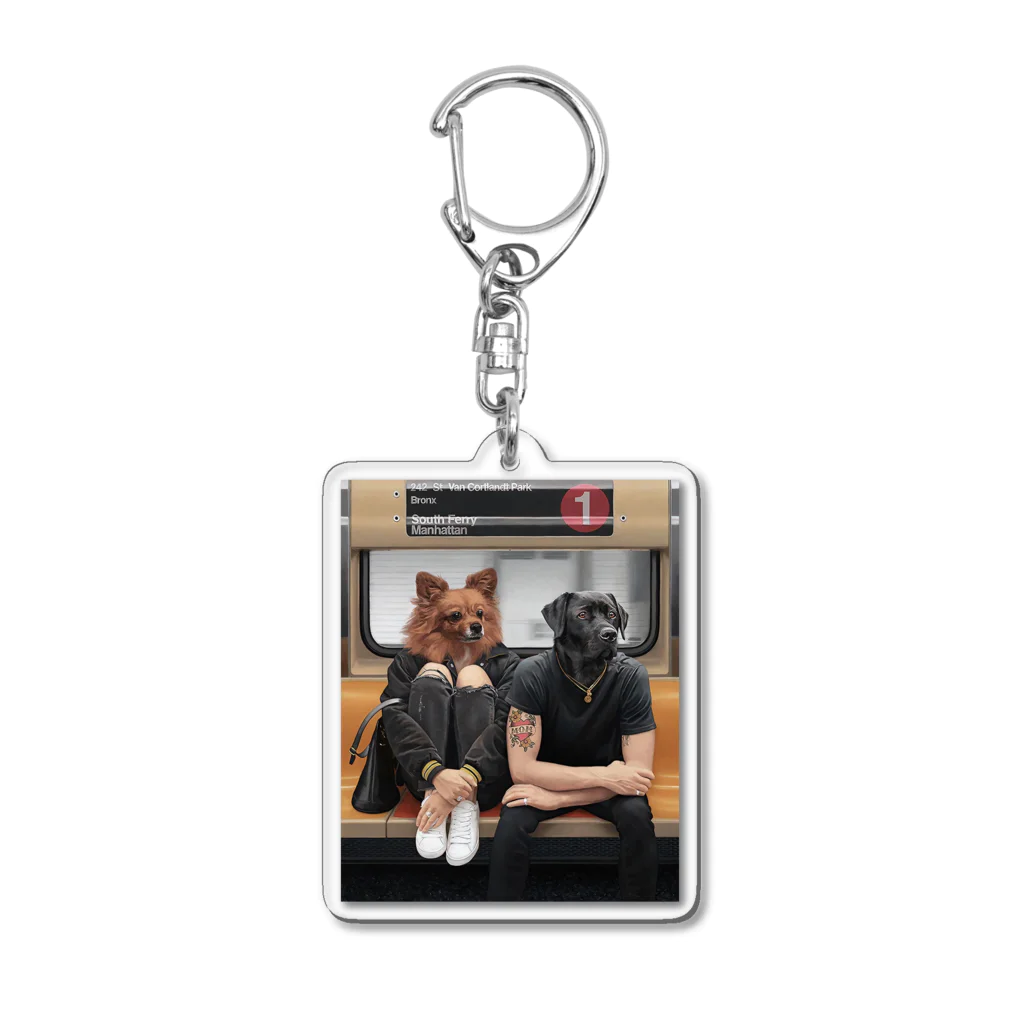 Mottan‘s Art Goods Shopの地下鉄の乗る　犬のカップル Acrylic Key Chain