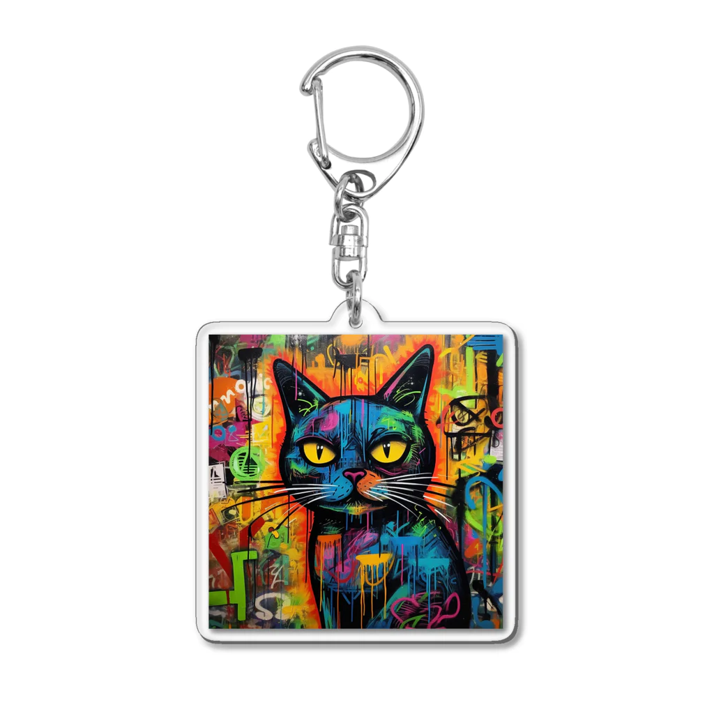 Hayate Kawakami オリジナルのサイバーパンク猫 Acrylic Key Chain