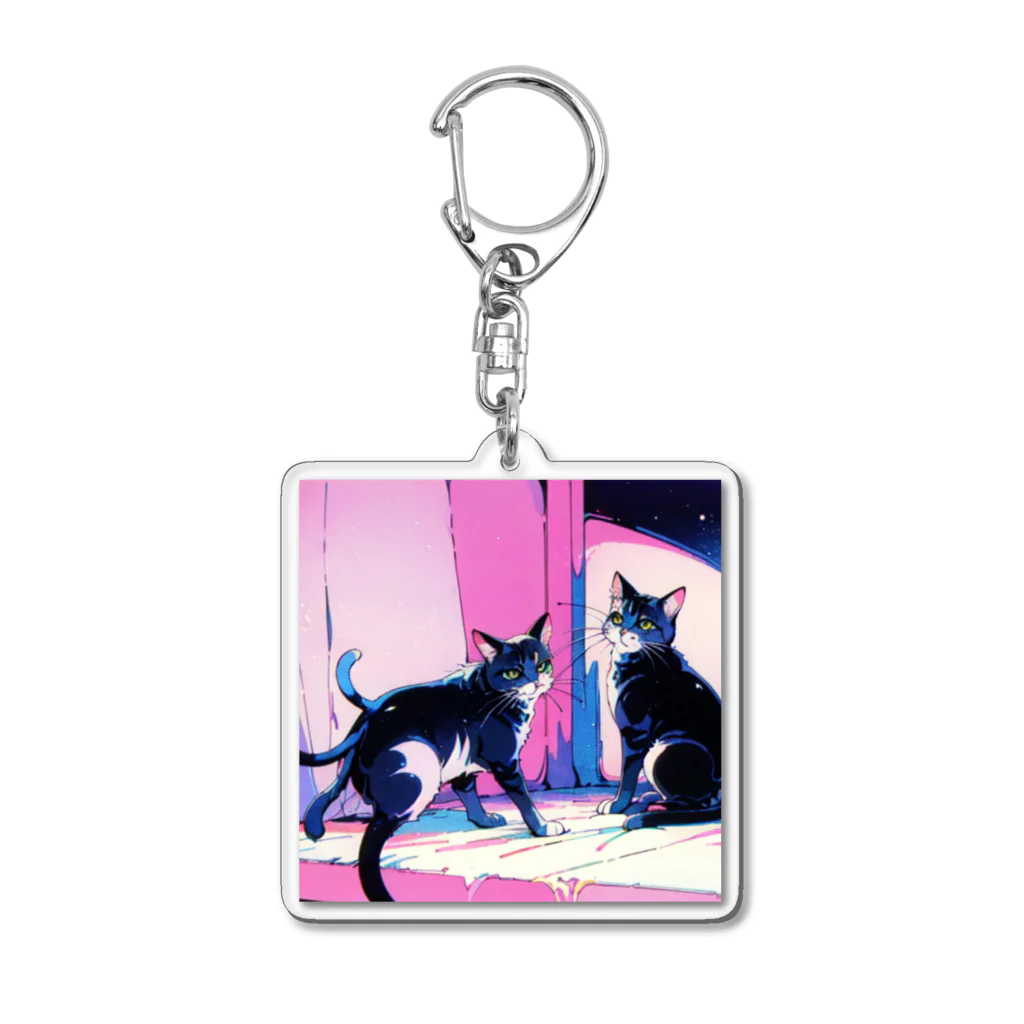 monmoruの1980sの猫又 Acrylic Key Chain