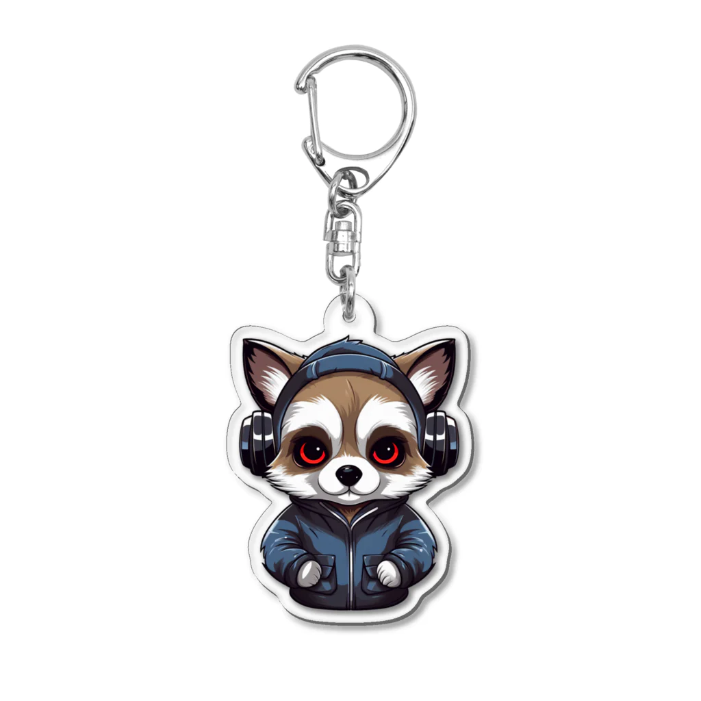 Vasetti_pressのヘッドホンをかけているタヌキ Acrylic Key Chain