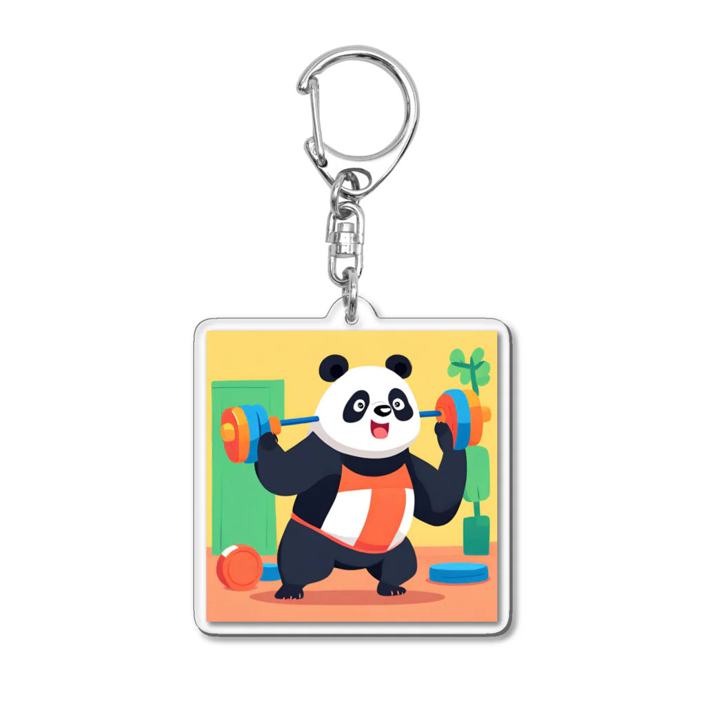 萌えキャラ大好きの筋トレをするパンダイラストのグッズ Acrylic Key Chain