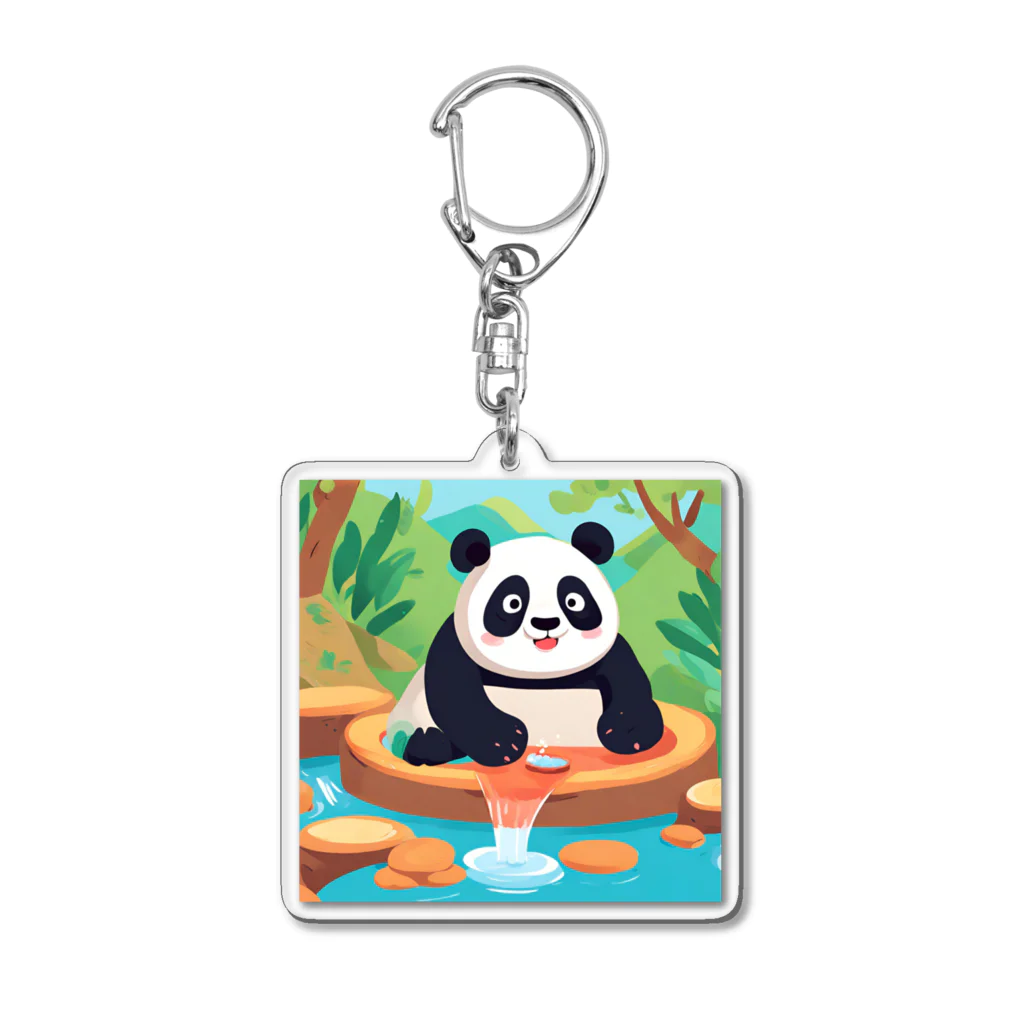 萌えキャラ大好きの温泉を楽しむパンダイラストのグッズ Acrylic Key Chain