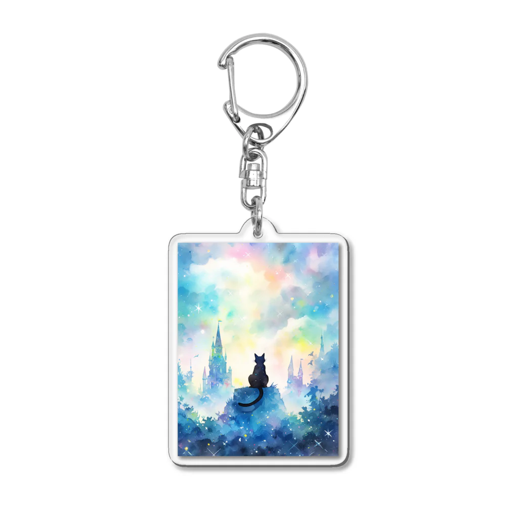 癒しの場｜Healing Placeの猫好きが癒される夢幻的な空間と猫の水彩画　Cat lovers find comfort. Enchanting space and cat watercolor. Acrylic Key Chain