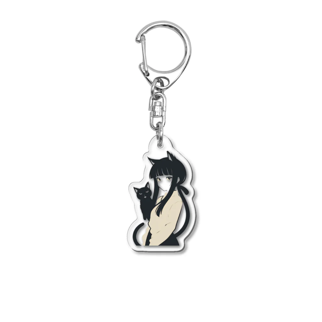 ChamarelliArtの黒猫の少女 Acrylic Key Chain