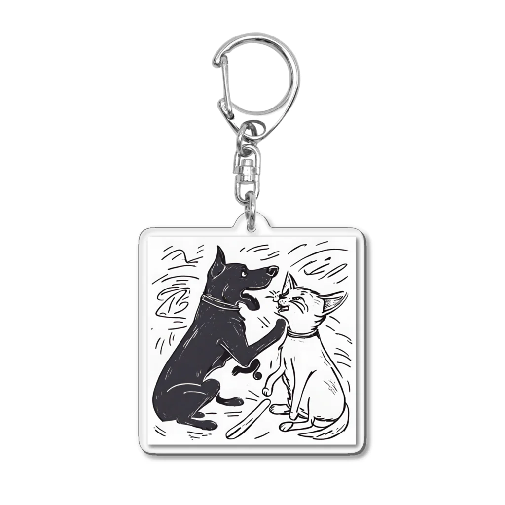 omochiのへやの犬と猫のたたかい Acrylic Key Chain