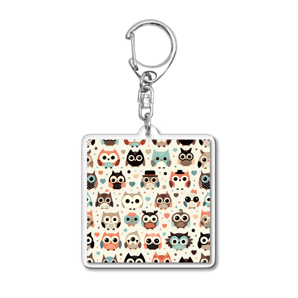 18ban's shopのフクロウドット柄 Acrylic Key Chain