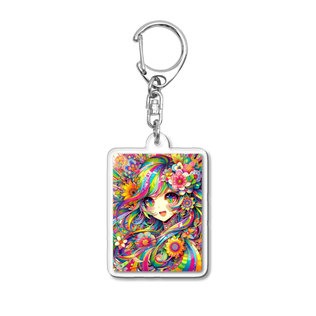 かにはるのAIサイケデリック　お花まみれちゃん Acrylic Key Chain