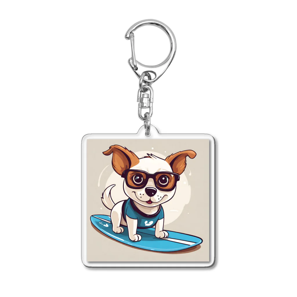 With-a-smileのサーフィン犬 Acrylic Key Chain