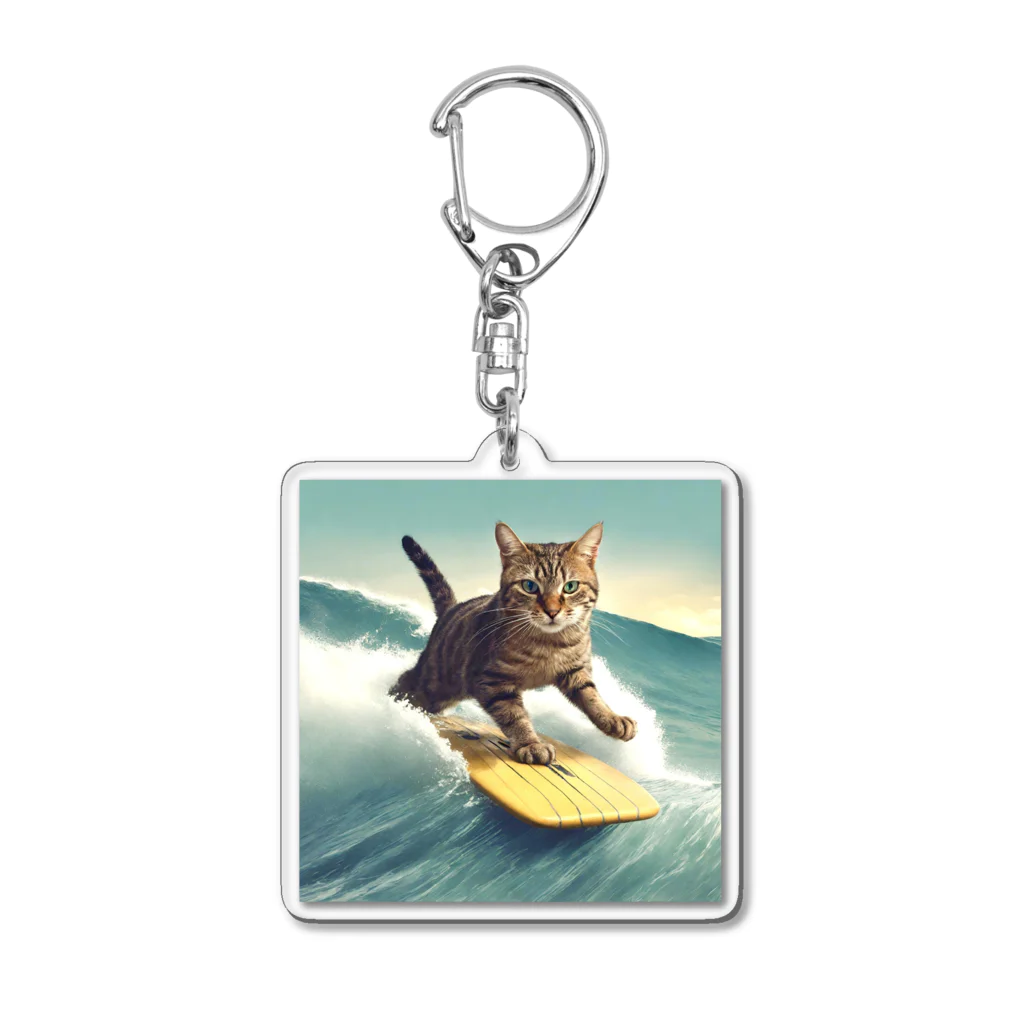 41kenzou20-moのサーフィンする猫 Acrylic Key Chain
