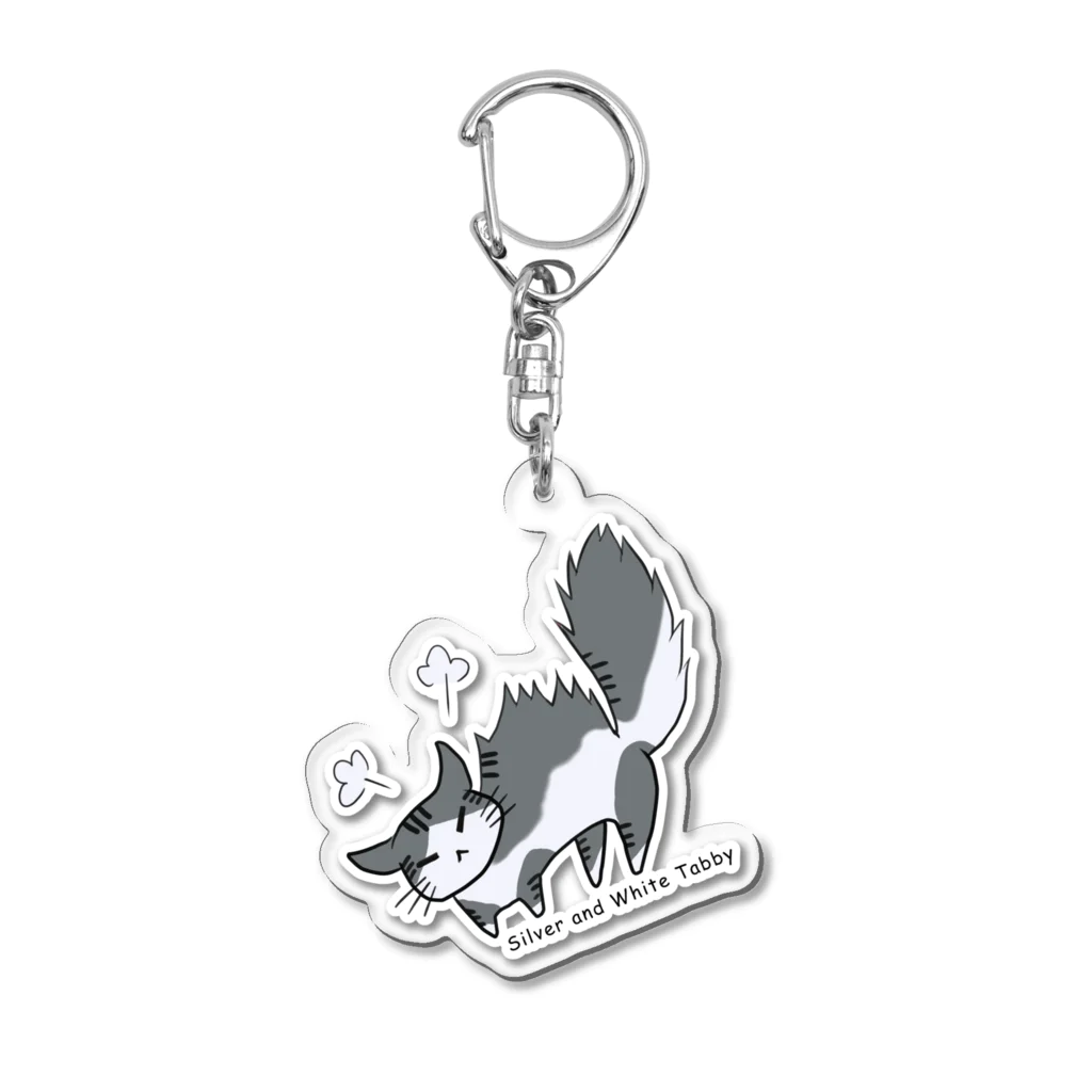 parucatsのやんのかステップする猫キーホルダー【サバ白】 Acrylic Key Chain