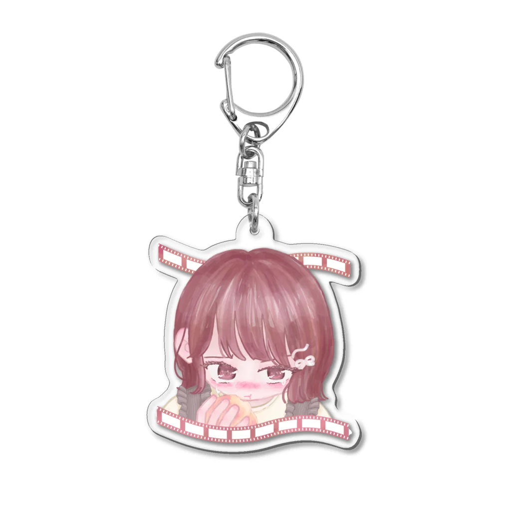 ど2ヶの一人で桃食べる女の子 Acrylic Key Chain