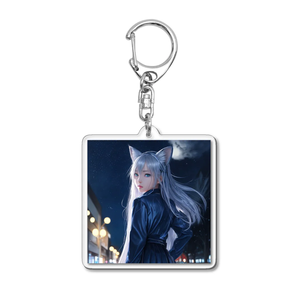 ZZRR12の「深夜の邂逅：猫耳の不思議な出会い」 Acrylic Key Chain