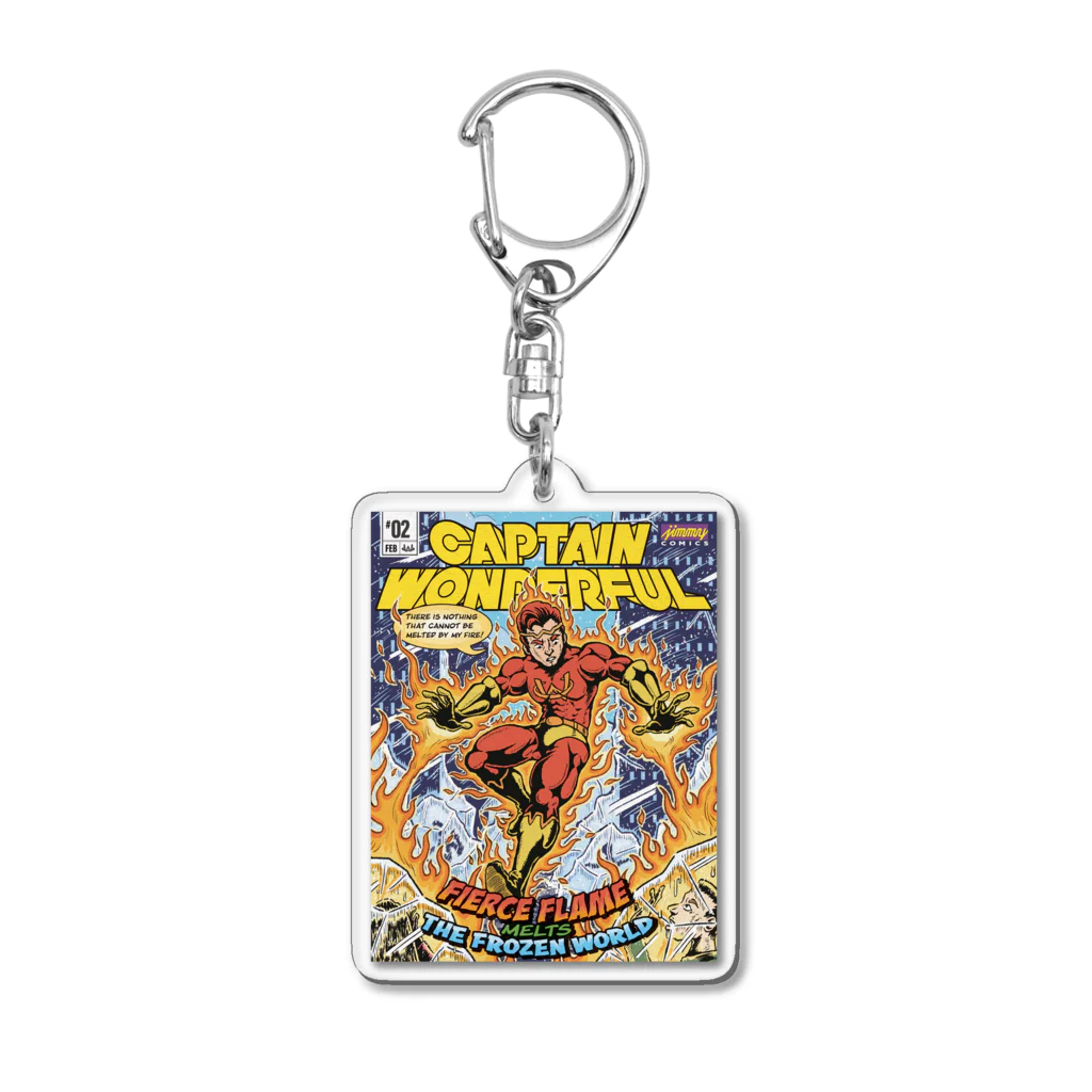 jimmy COMICSのキャプテンワンダフル comic cover FLAME Acrylic Key Chain