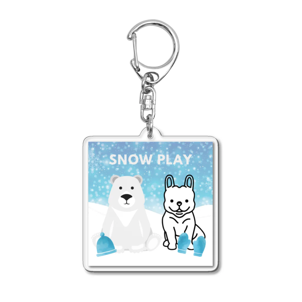 FRENCHIEのしろくまと雪遊びを楽しむフレブル🧤 Acrylic Key Chain