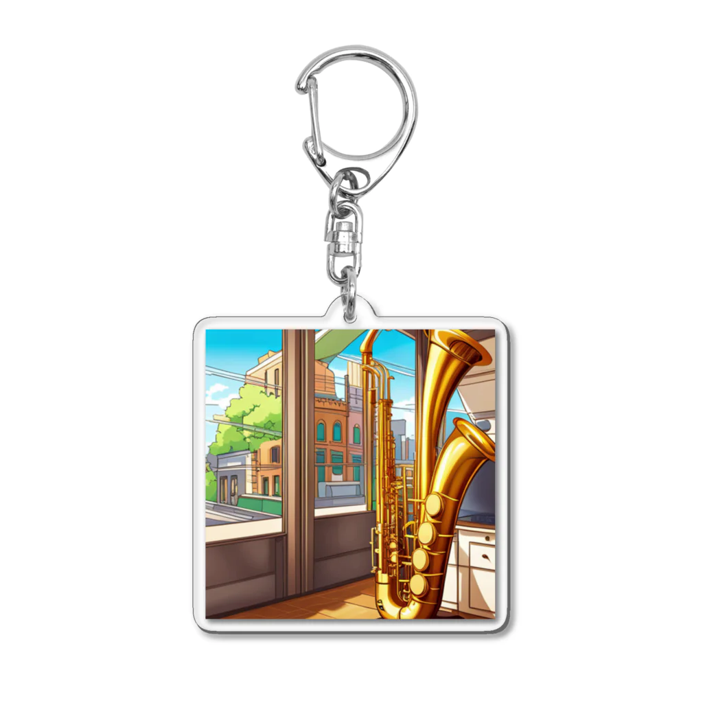 ほっこり絵音舎のバリトンサックスと風景 Acrylic Key Chain