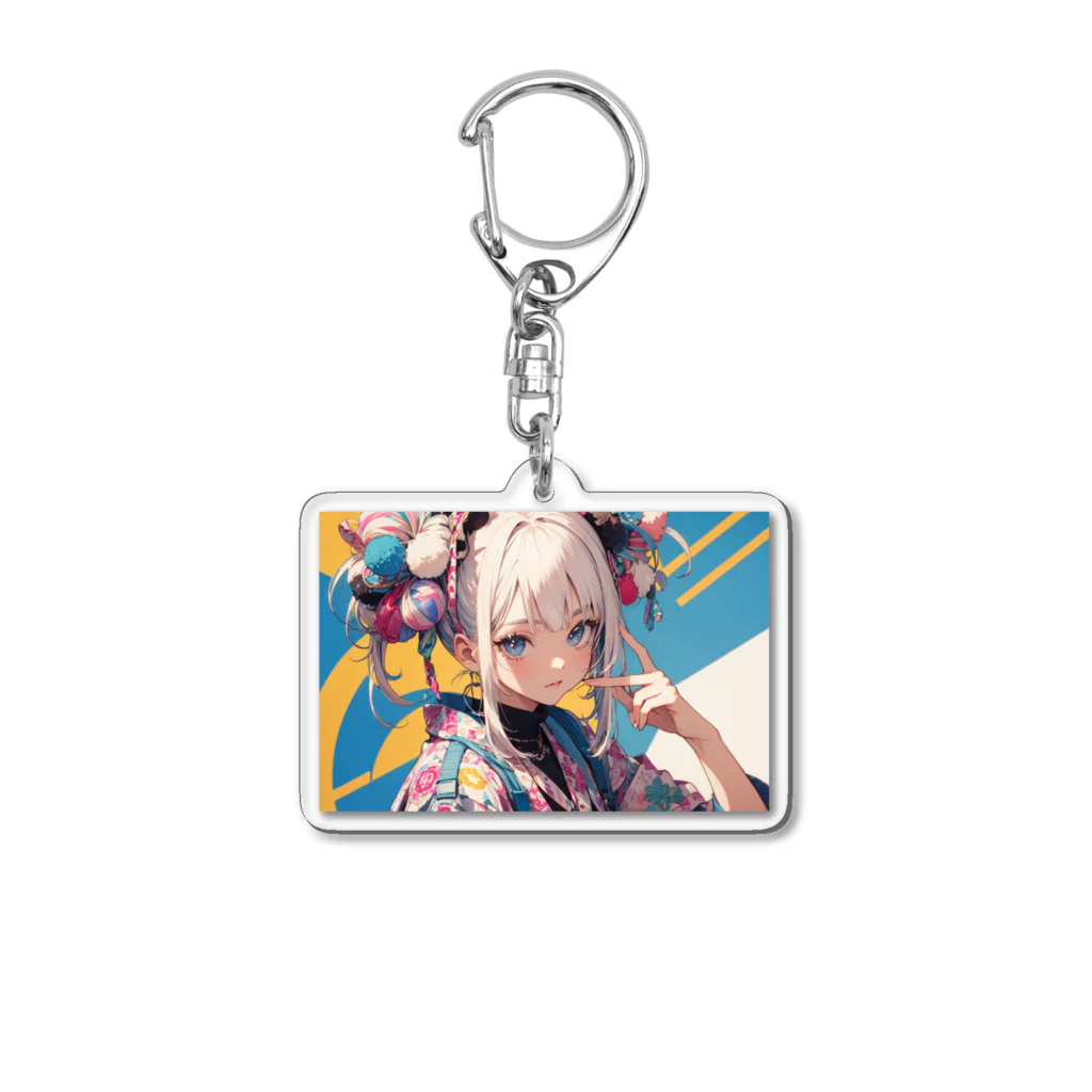 tokyo_citypopのkawaii 東京kimonoガールアート 原宿 Acrylic Key Chain