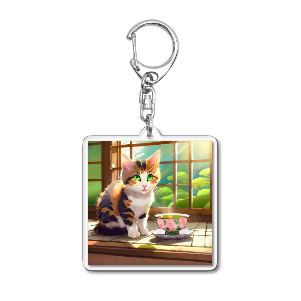 yoiyononakaの三毛猫と茶碗 Acrylic Key Chain