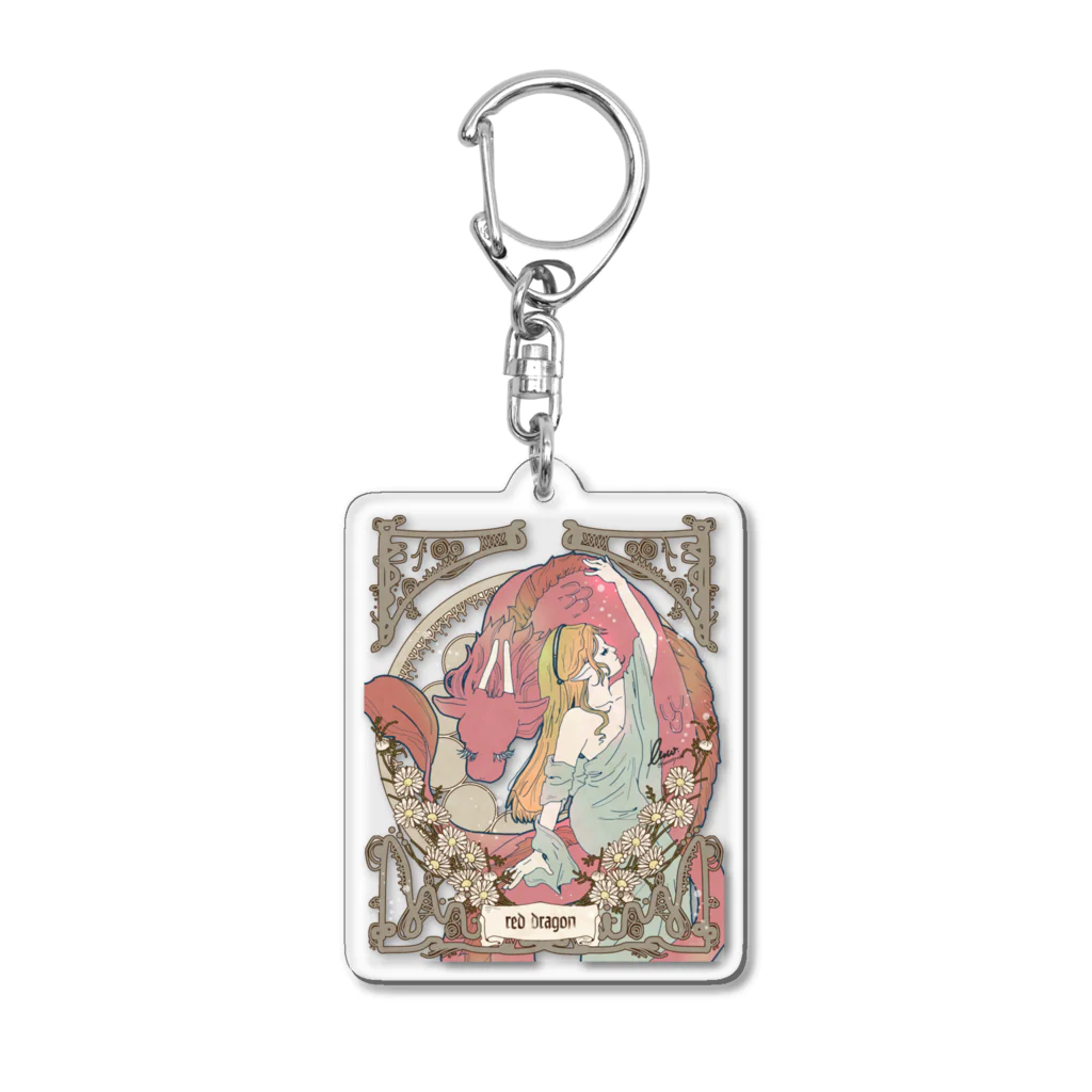 リューコ🤍龍神イラストレーターの紅龍とカモミール Acrylic Key Chain