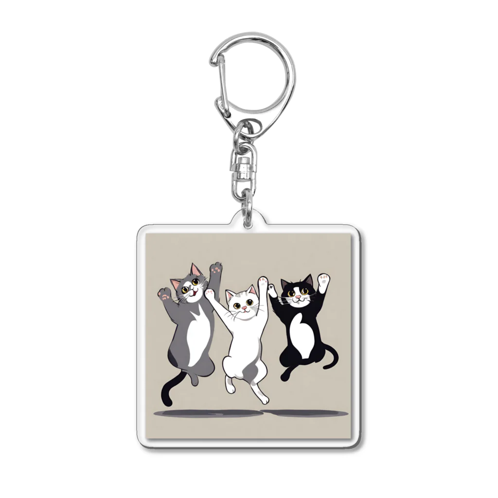 Peace Cat Shopのジャンプしている3匹の猫 Acrylic Key Chain