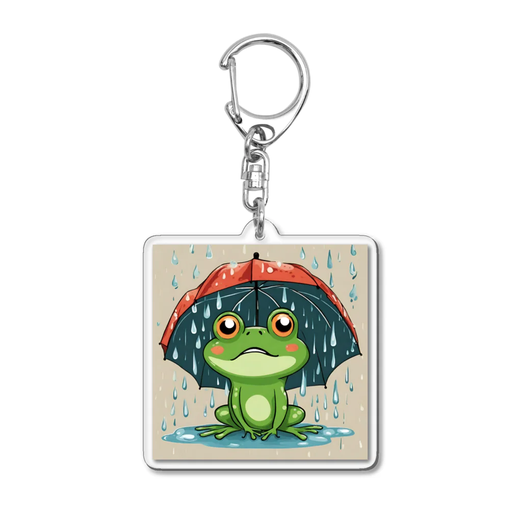 takachi77のカエルの子、雨宿り。傘を広げて待っています♪グッズ Acrylic Key Chain