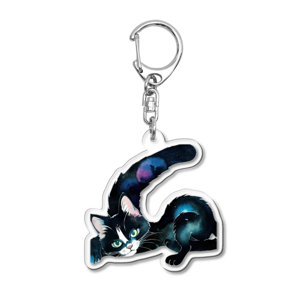 幸運のしっぽの黒猫と魔法の尻尾 Acrylic Key Chain