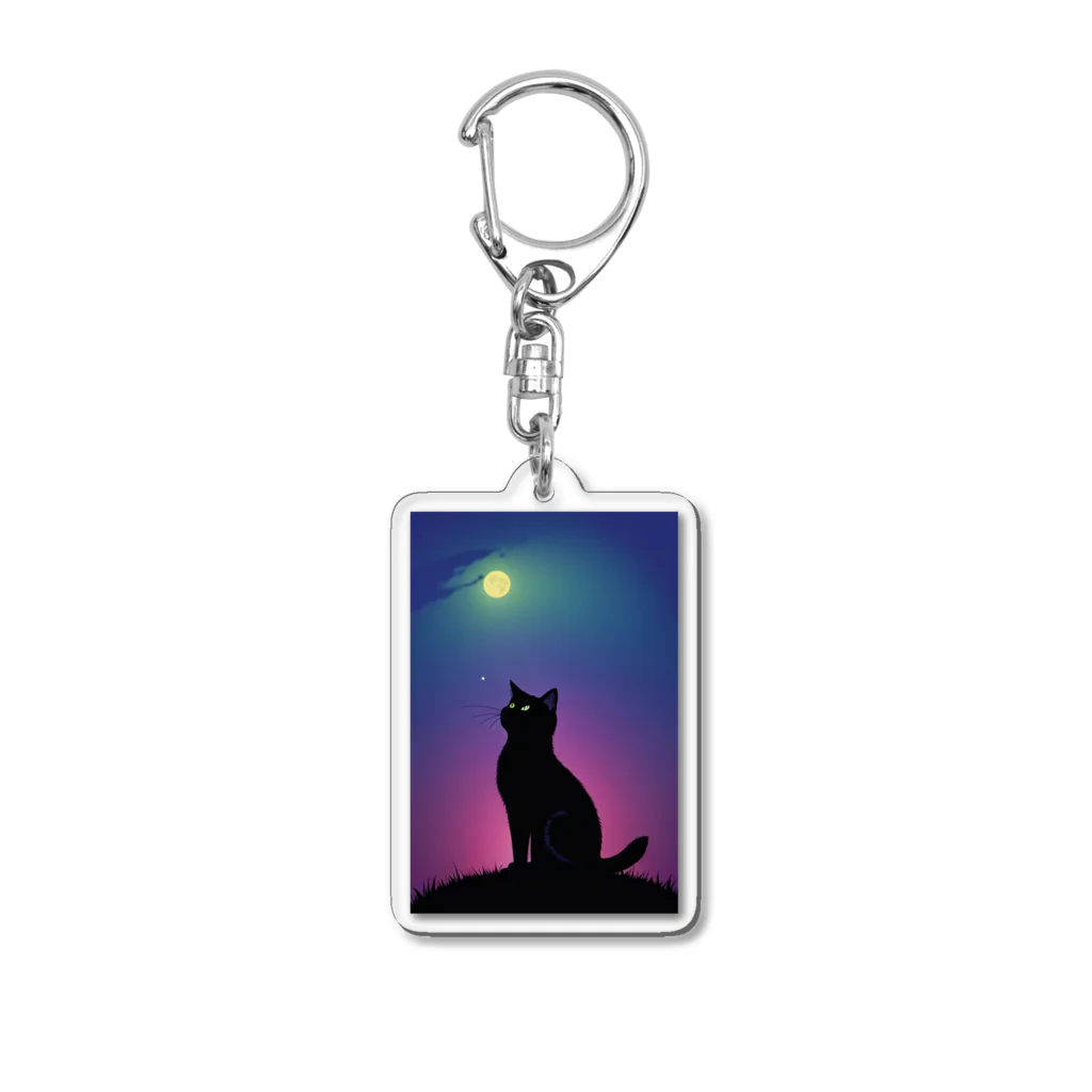 幸運のしっぽの黒猫と不思議な夜 Acrylic Key Chain