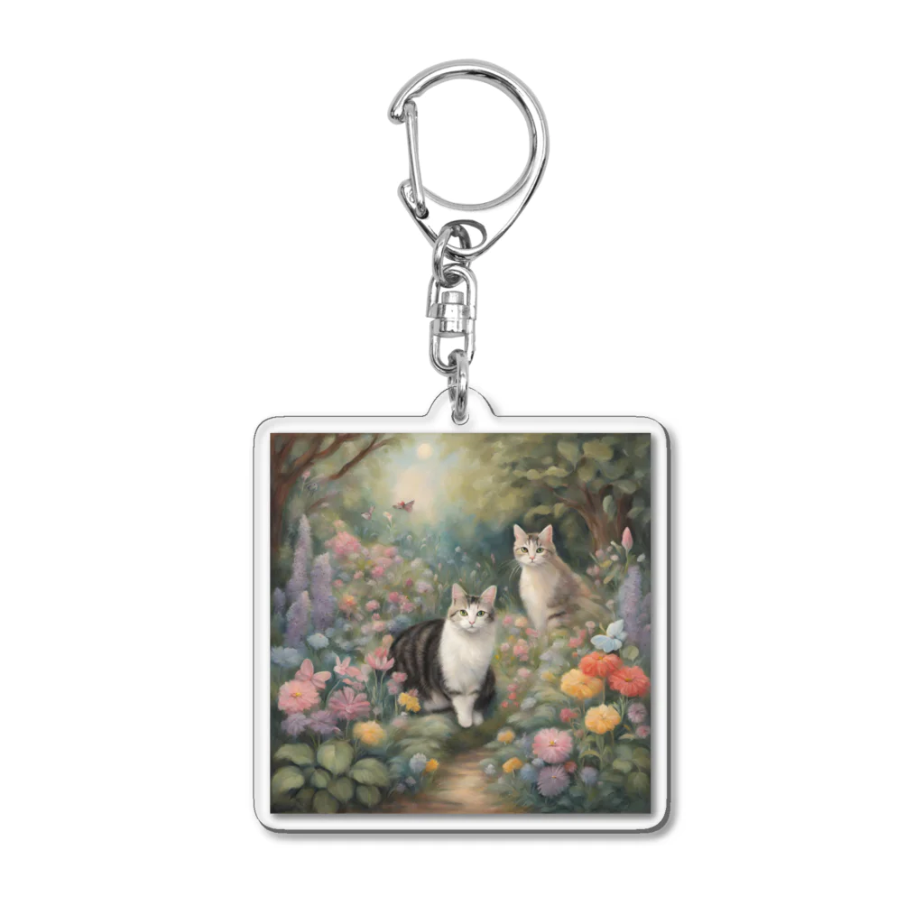 夜のねこの猫の楽園 Acrylic Key Chain