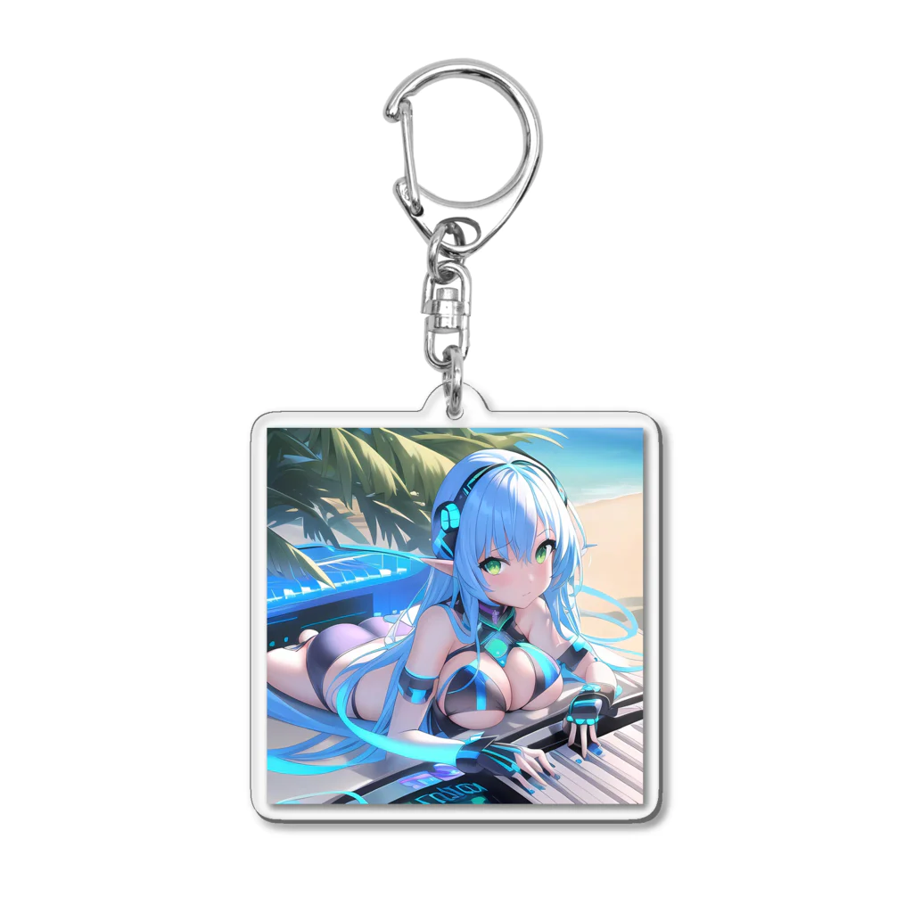 シロクマペンギンのエルフのサイバーピアニストの夏休み Acrylic Key Chain