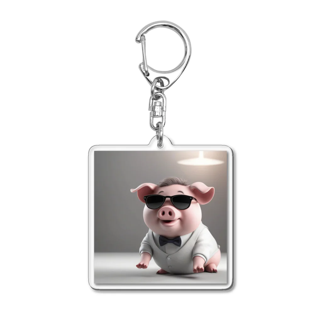 サングラスキャラのユニークなスタイルのサングラスをかけたブタ登場！ Acrylic Key Chain