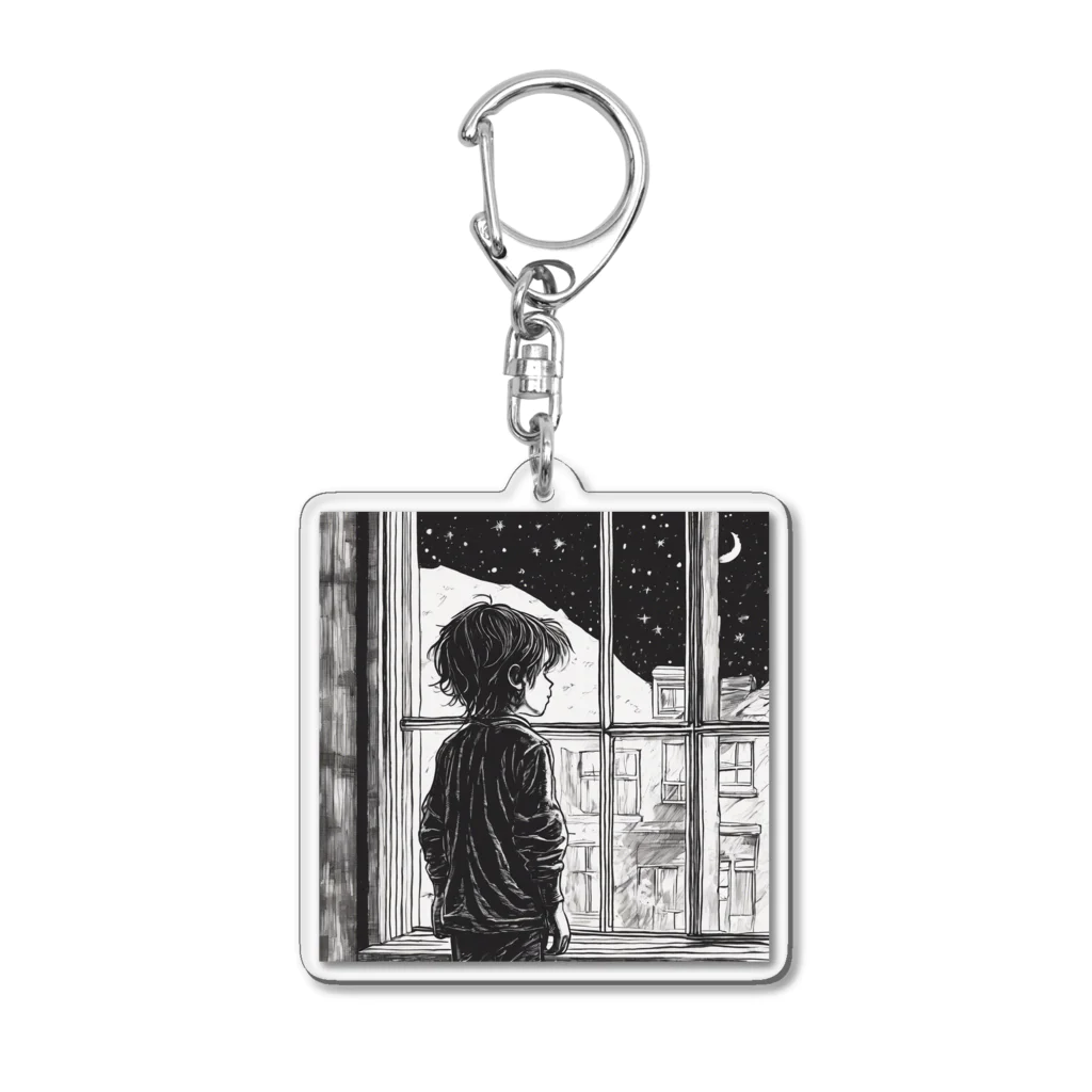 たまねぎの寂しそうな表情で外を眺める少年の姿。 Acrylic Key Chain