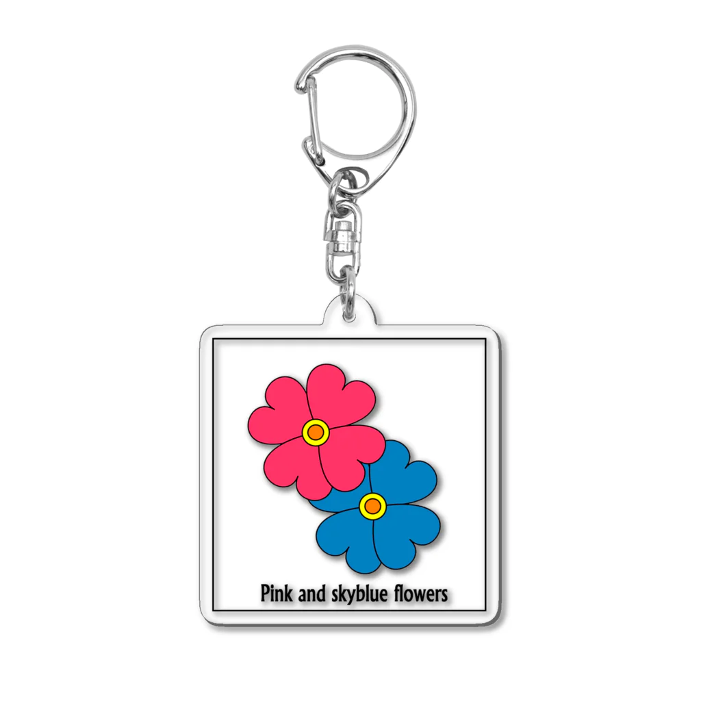 BLUE MINDのピンクと青の花　キーホルダー Acrylic Key Chain