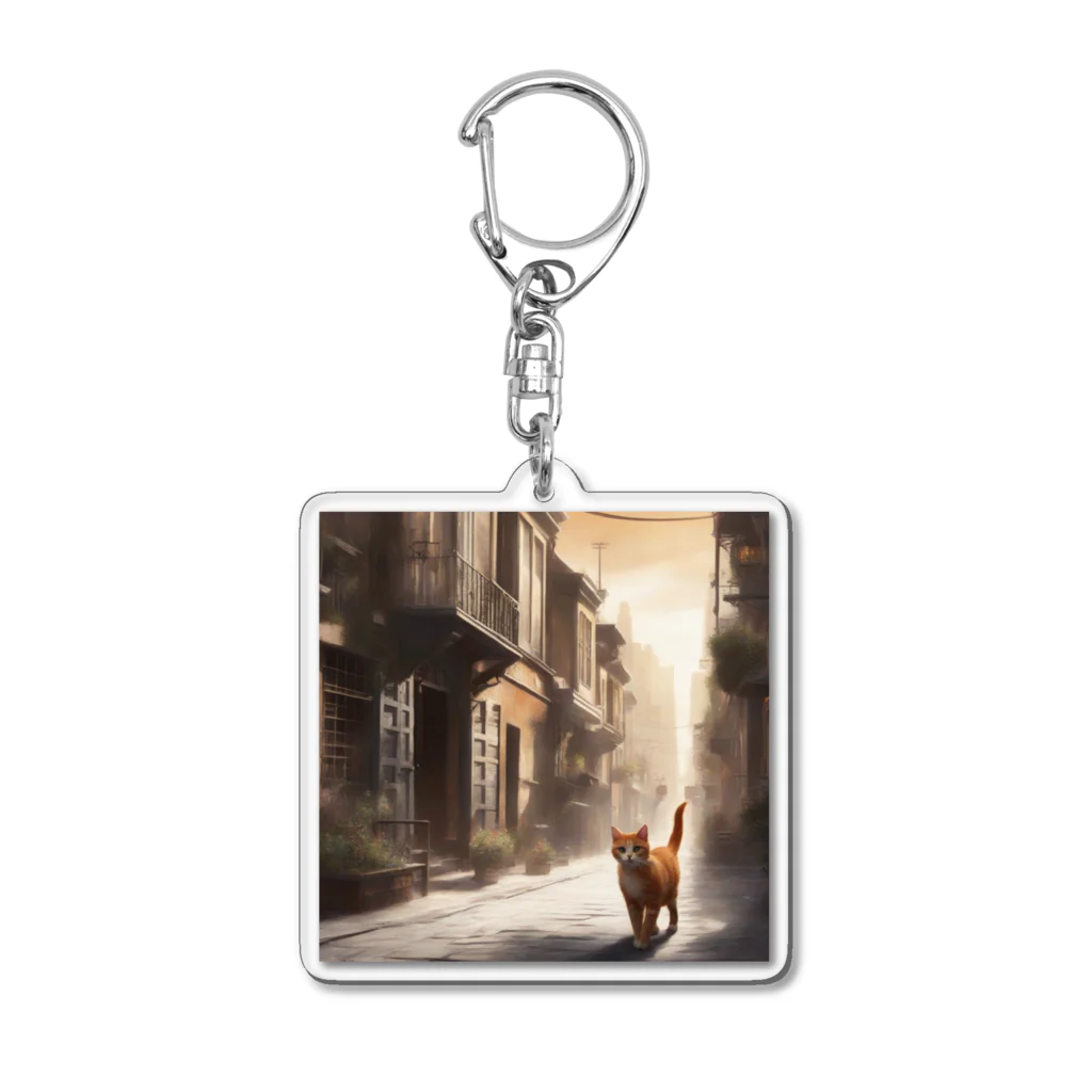 たまねぎの「かわいい猫が街を散策中！」 Acrylic Key Chain