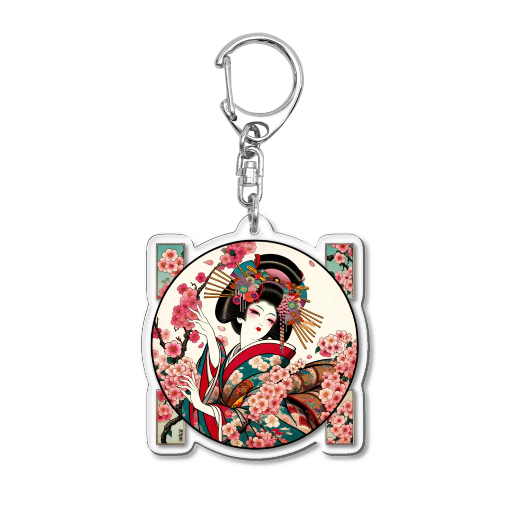 manyou-lab_Ukiyo-eの浮世絵 花魁と桜 Ukiyoe Oiran and Cherry Blossoms [UOS-DL-SR001-0010] アクリルキーホルダー