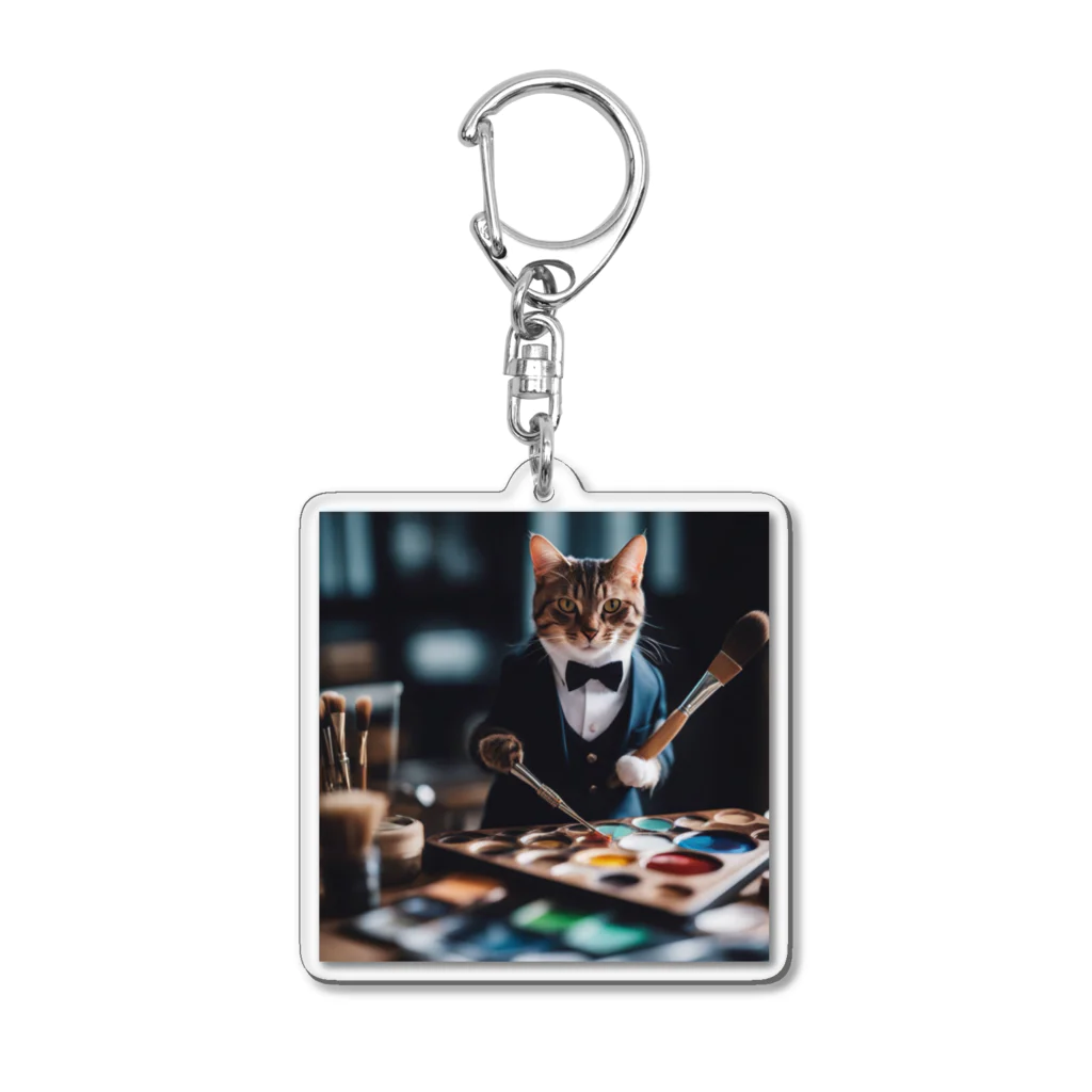 Koroniumの一匹の個性的な猫が絵筆を握っています Acrylic Key Chain