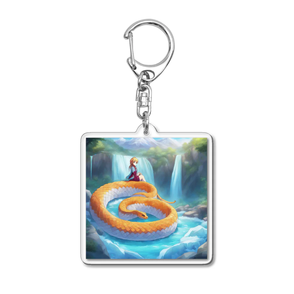 Sunbathingの寒冷地の滝を氷結させながら氷の美しさに魅了されて喜んでいる蛇 Acrylic Key Chain