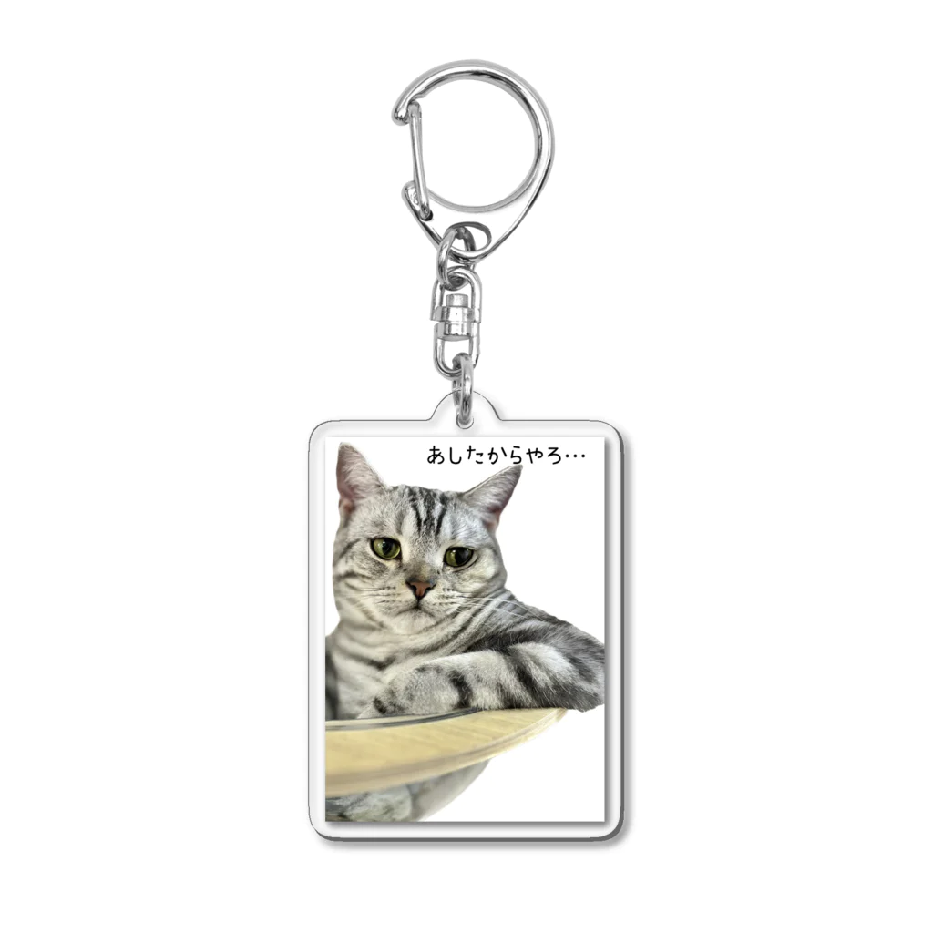 ねこもふ生活の物思いにふけるクロ Acrylic Key Chain