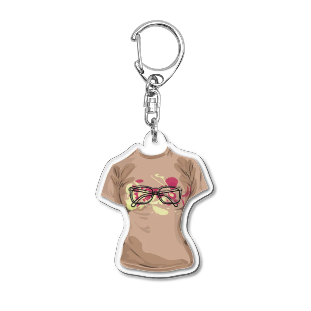 ファンシーTシャツ屋の水玉メガネ柄シャツ Acrylic Key Chain