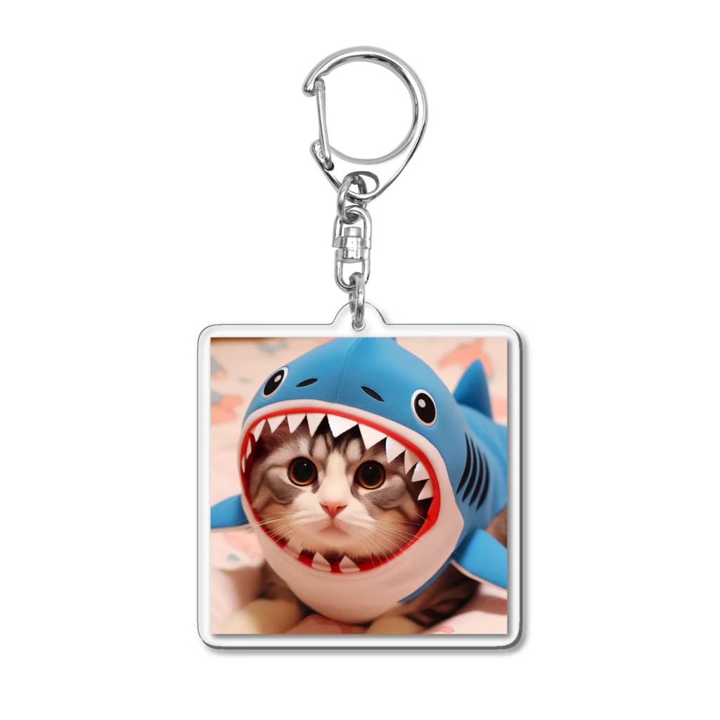 アニマルグッズストア　OPIの鮫の着ぐるみを着た猫 Acrylic Key Chain