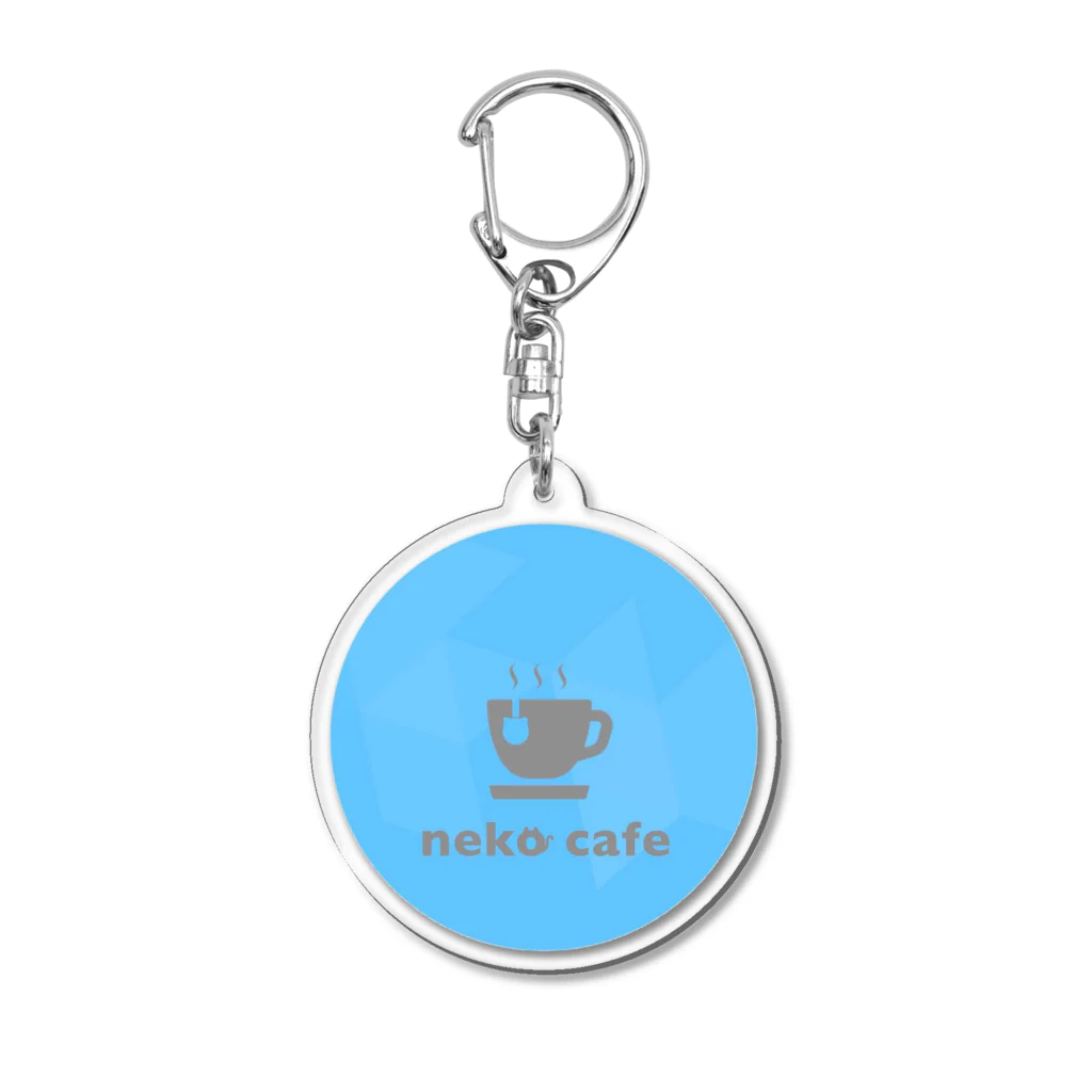 川上牧場のneko cafe（ブルー）デザインイラスト Acrylic Key Chain