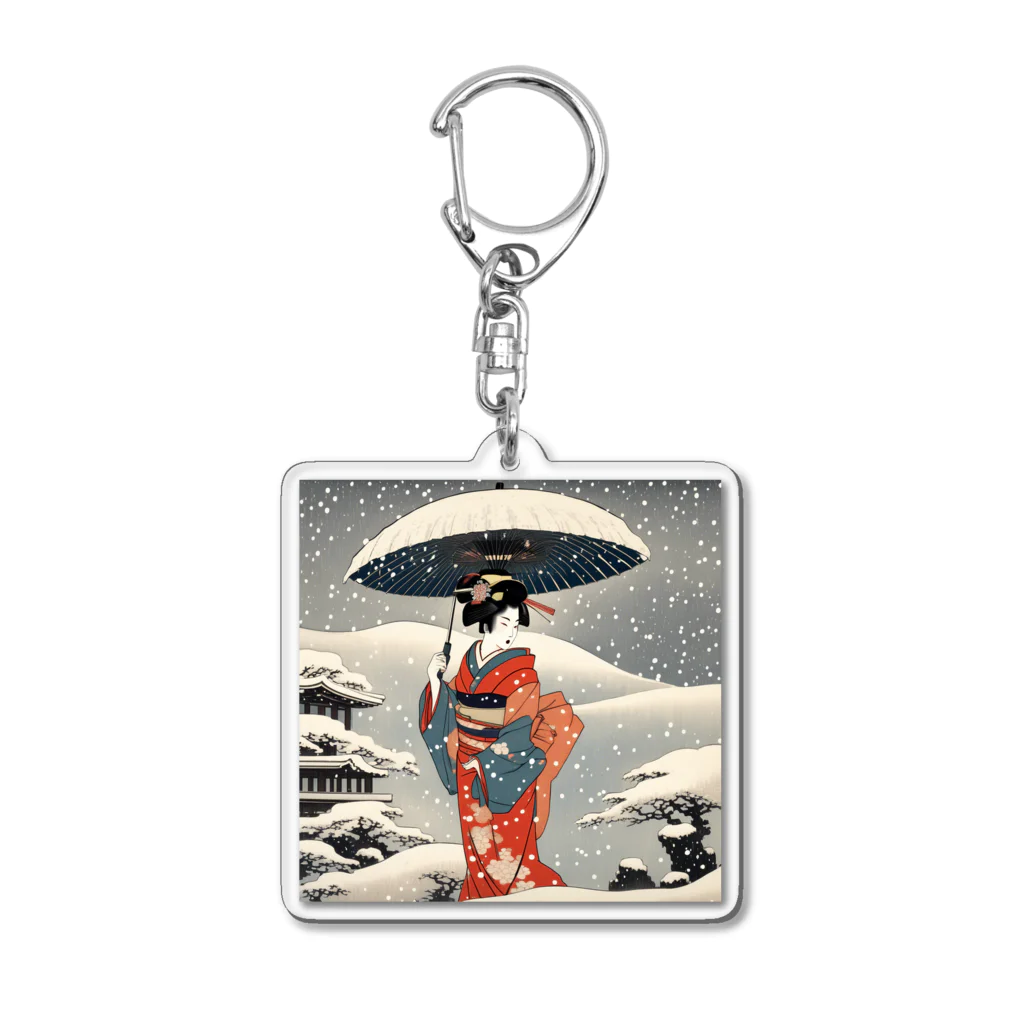 日本の風景 COOL JAPANの日本の風景、雪降る中を歩く舞妓さん　Japanese senery：Maiko in the snow Acrylic Key Chain