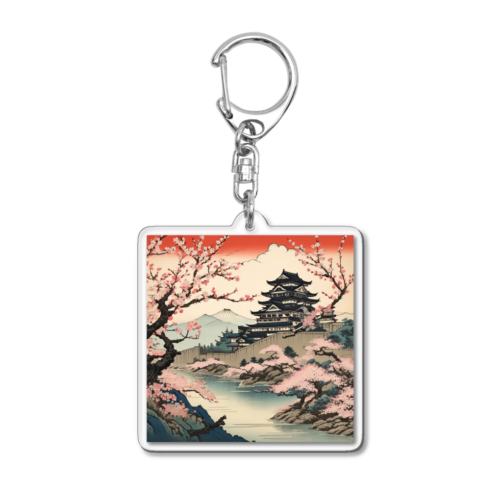 日本の風景 COOL JAPANの日本の風景、桜咲くお城　 Acrylic Key Chain