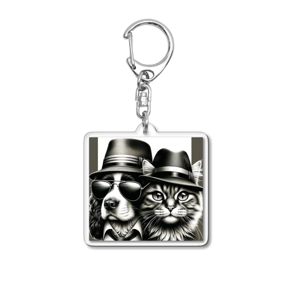 lblのゴッドファーザーな犬と猫 Acrylic Key Chain